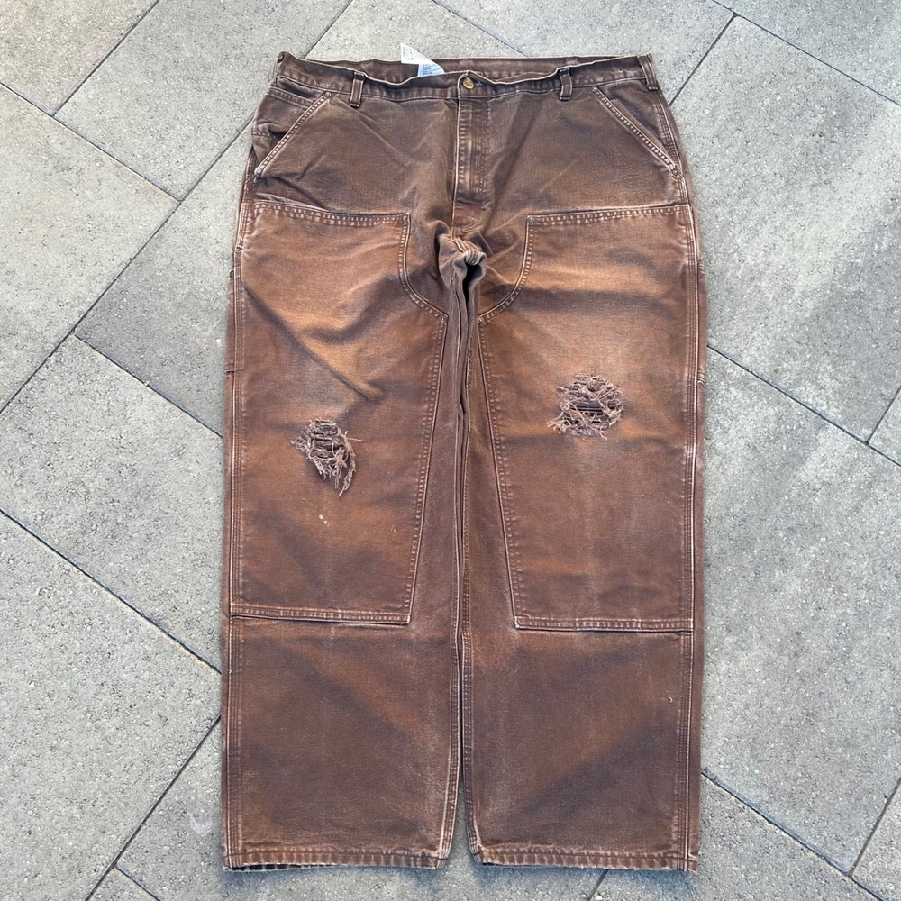 Carhartt B136-DKB Double Knee Work Pants Brown Faded Distressed 42x30 Mens